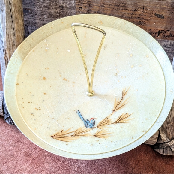 Vintage Mid Century Two Tiered Fiberglass 2 Bowl Set W Bird - Picture 5 of 14